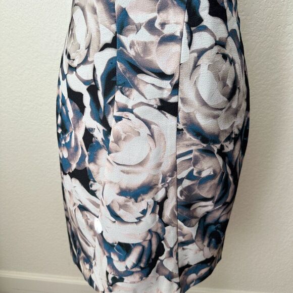Black Halo Floral Watercolor V Neck Criss Cross Back Sheath Dress Size 4 - Picture 3 of 11